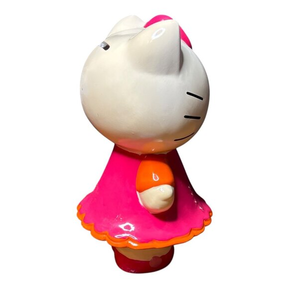 HELLO KITTY Ceramic Coin Piggy Bank 9" Pink Bow Orange Dress /1976/2012 SANRIO - Picture 6 of 13